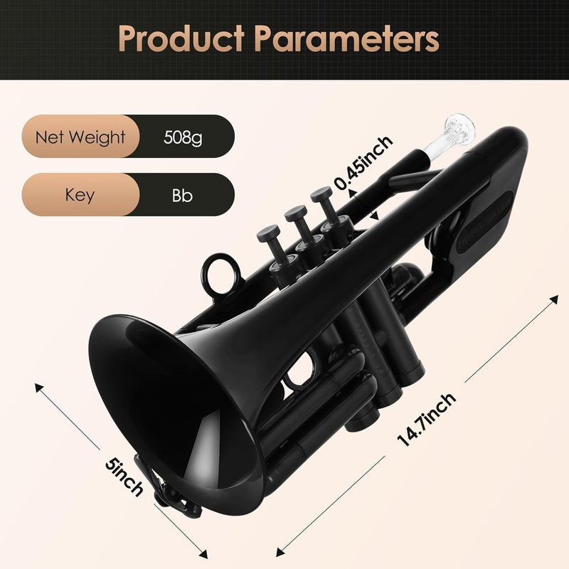 PAMPET SEA LION Professional Plastic Bb Trumpet Set for Student Beginner (Black) - Image 2